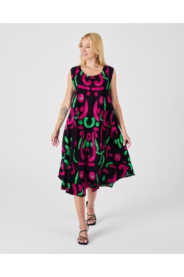 Siyah U Yaka Kolsuz Asimetrik Kesim Midi Boy Elbise