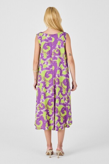 Mor U Yaka Kolsuz Asimetrik Kesim Midi Boy Elbise