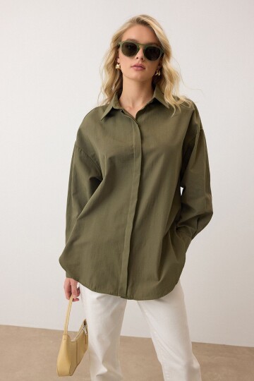 Uzun Kollu Oversize Poplin Gömlek