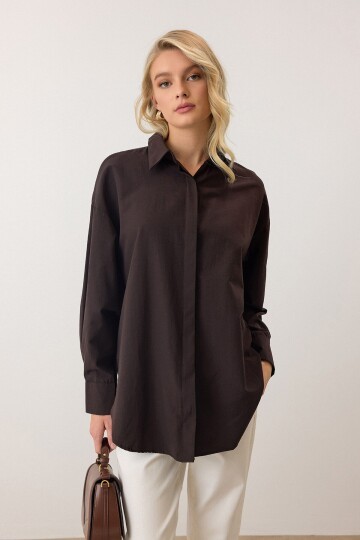 Uzun Kollu Oversize Poplin Gömlek