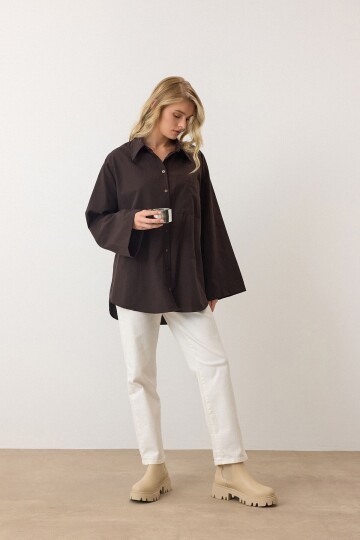 Uzun Kollu Oversize Poplin Gömlek