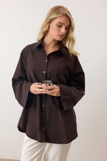 Uzun Kollu Oversize Poplin Gömlek