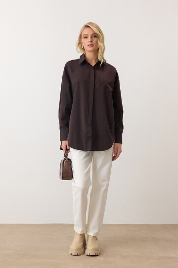 Uzun Kollu Oversize Poplin Gömlek