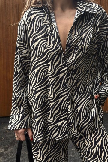 Zebra Desenli Gömlek Pantolon Alt Üst Takım