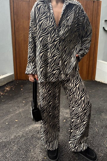 Zebra Desenli Gömlek Pantolon Alt Üst Takım