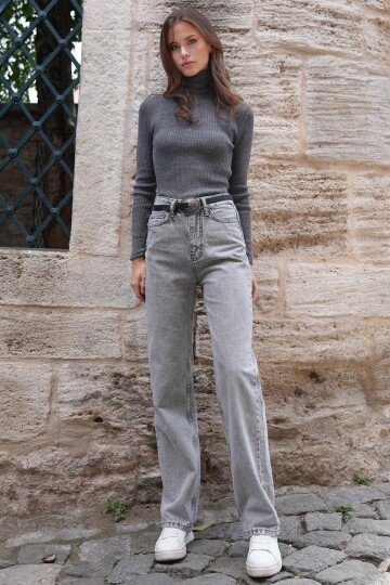 5 Cepli Yüksek Bel Düz Paça Jean