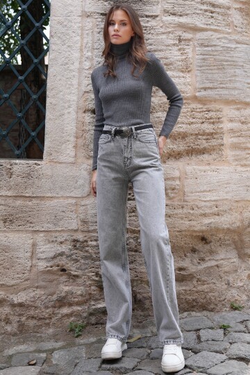 5 Cepli Yüksek Bel Düz Paça Jean