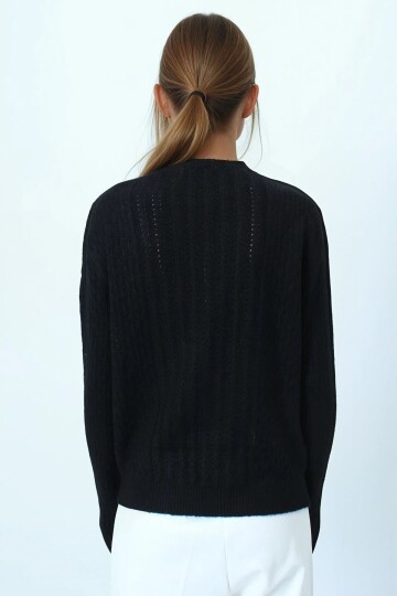 Ajur Desenli Ribanalı Triko Kazak