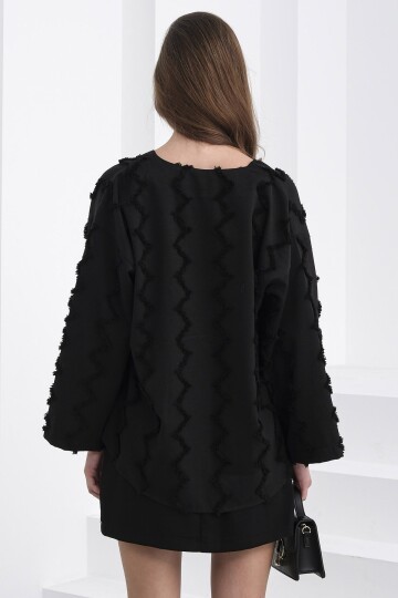 Bağlama Detaylı Zigzag Desenli Bluz