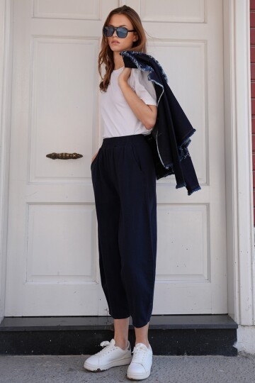 Beli Lastikli Balon Kesim Gabardin Pantolon
