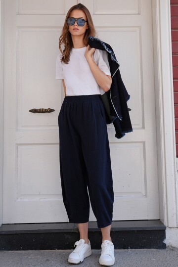 Beli Lastikli Balon Kesim Gabardin Pantolon
