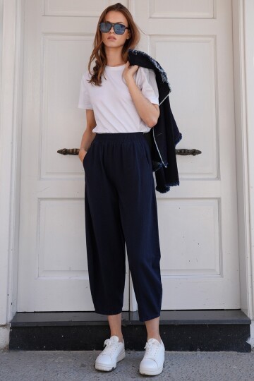Beli Lastikli Balon Kesim Gabardin Pantolon