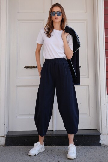 Beli Lastikli Balon Kesim Gabardin Pantolon