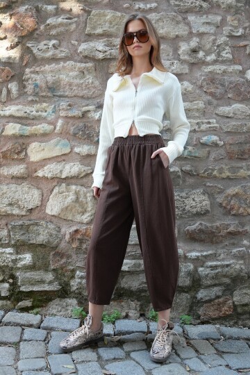 Beli Lastikli Balon Kesim Gabardin Pantolon