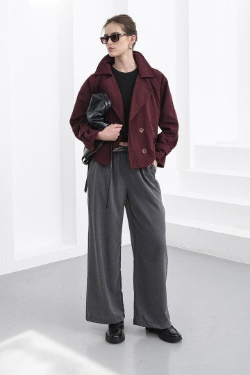 Beli Lastikli Çift Cepli Geniş Paça Pantolon