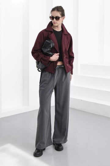 Beli Lastikli Çift Cepli Geniş Paça Pantolon