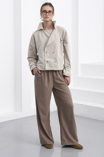 Beli Lastikli Çift Cepli Geniş Paça Pantolon