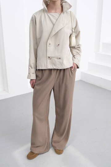 Beli Lastikli Çift Cepli Geniş Paça Pantolon