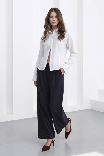 Beli Lastikli Çift Cepli Geniş Paça Pantolon