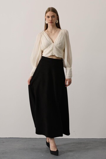 Beli Lastikli Fermuar Kapamalı Basic Midi Boy Etek