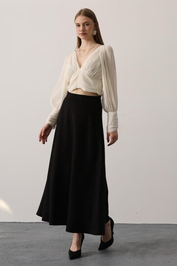 Beli Lastikli Fermuar Kapamalı Basic Midi Boy Etek