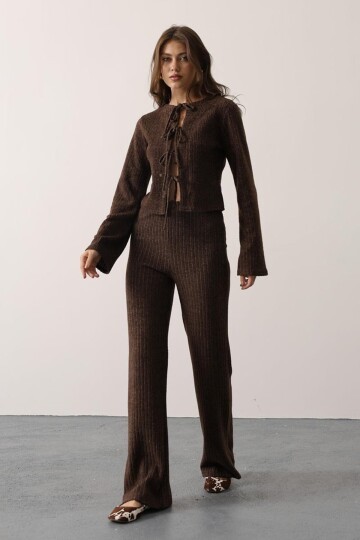 Beli Lastikli Fitilli Örme Pantolon