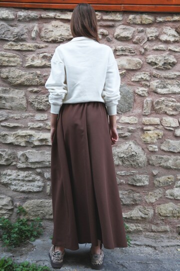 Beli Lastikli Kemer Detaylı Çift Cepli Midi Boy Etek