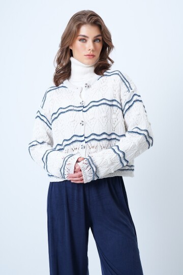 Bisiklet Yaka Ajurlu Crop Triko Hırka