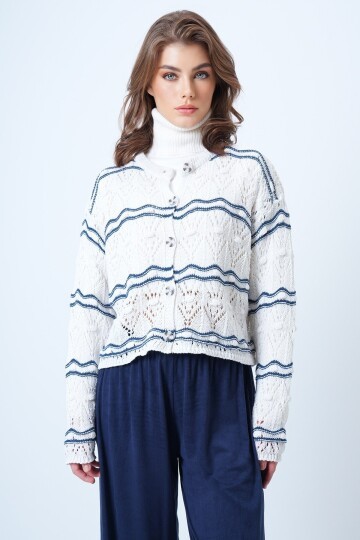 Bisiklet Yaka Ajurlu Crop Triko Hırka