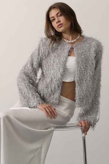 Bisiklet Yaka Astarlı Sakal Ip Ceket