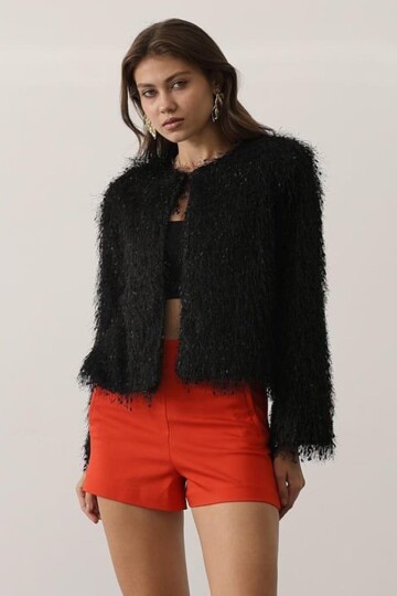 Bisiklet Yaka Astarlı Sakal Ip Ceket