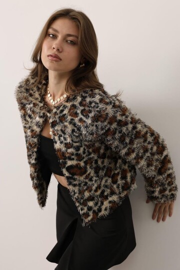 Bisiklet Yaka Astarlı Sakal Ip Ceket