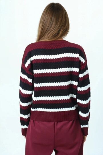 Bisiklet Yaka Çizgili Desenli Triko Kazak