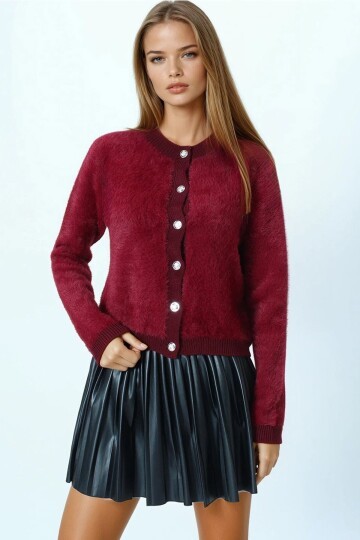 Bisiklet Yaka Düğme Kapamalı Püskülü Hırka