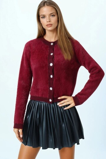 Bisiklet Yaka Düğme Kapamalı Püskülü Hırka