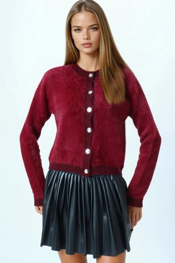 Bisiklet Yaka Düğme Kapamalı Püskülü Hırka