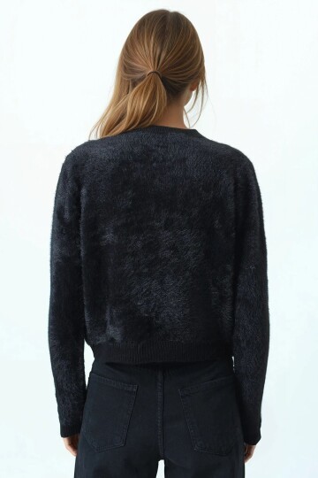 Bisiklet Yaka Düğme Kapamalı Püskülü Hırka