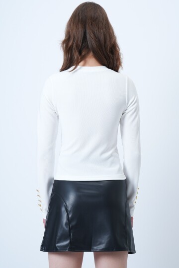 Bisiklet Yaka Gold Düğme Detaylı Ottoban Bluz