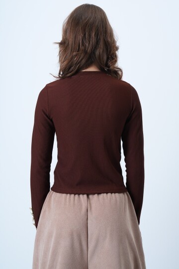 Bisiklet Yaka Gold Düğme Detaylı Ottoban Bluz