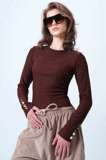 Bisiklet Yaka Gold Düğme Detaylı Ottoban Bluz