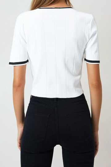 Bisiklet Yaka Kısa Kollu Triko Bluz