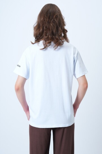 Bisiklet Yaka Leopar Baskılı Pamuk T-Shirt