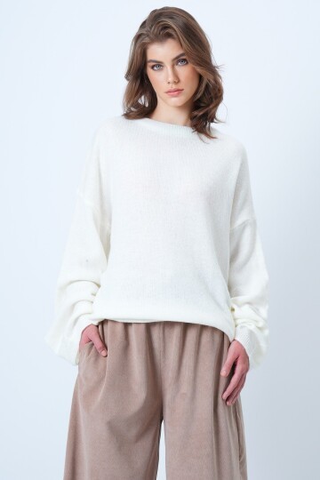 Bisiklet Yaka Oversize Yün Karışımlı Triko Kazak