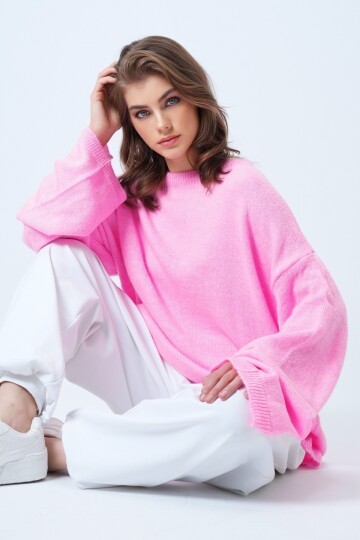 Bisiklet Yaka Oversize Yün Karışımlı Triko Kazak