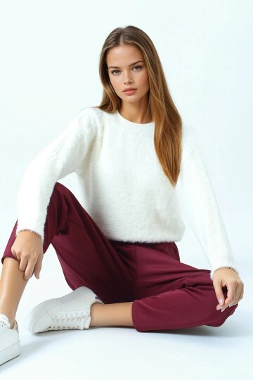 Bisiklet Yaka Püsküllü Triko Kazak