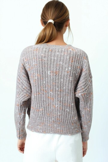 Bisiklet Yaka Renkli Nokta Desenli Triko Kazak