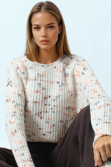 Bisiklet Yaka Renkli Nokta Desenli Triko Kazak