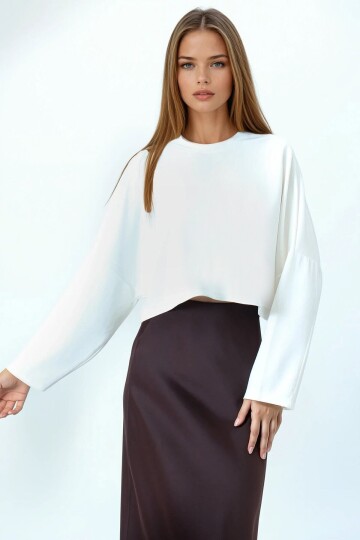 Bisiklet Yaka Yarım Kol Crop Basic Bluz