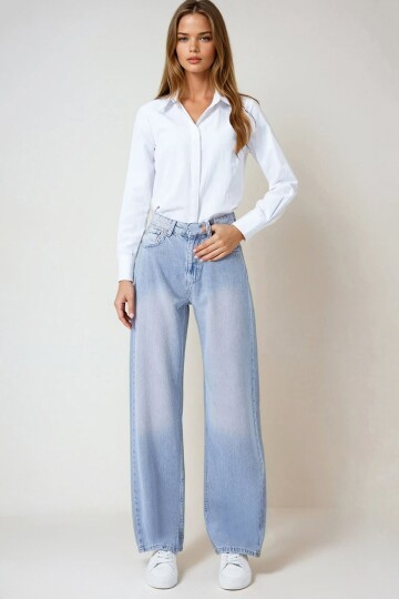 Buz Mavi 5 Cepli Baggy Jean