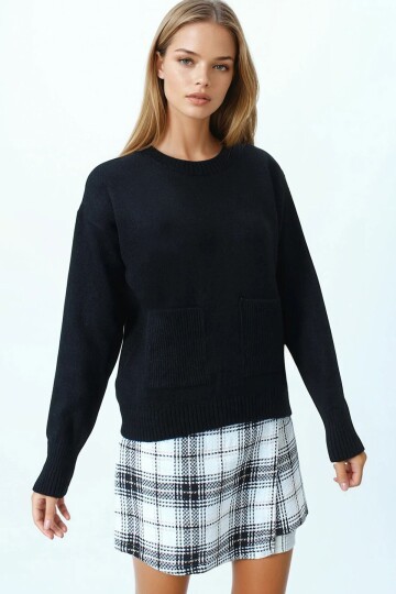 Çift Cepli Bisiklet Yaka Triko Kazak